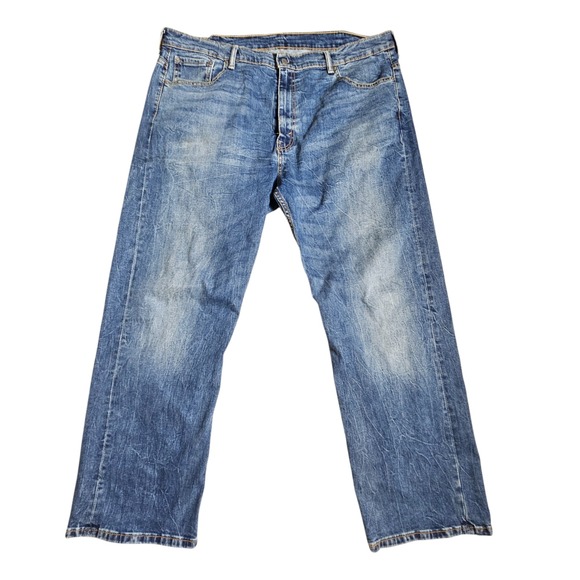 Levi's Mens 569 Loose Straight Fit Jeans 42x32 Faded Medium Wash Denim‎ Whiskers - Picture 9 of 13